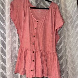 Time and Tru Pink Peplum Button-Down Blouse